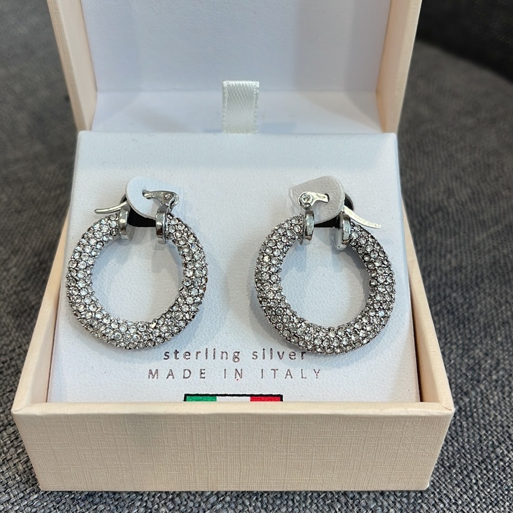 Crystal Embellished Silver Hoop Earrings